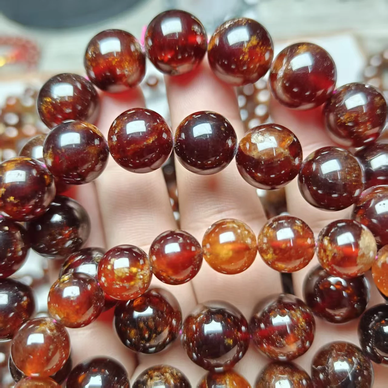 XINGYU Natürliche Orange-Rote Granat-Perlen, Glatte Runde Lose Perlen für Schmuck und Armbänder, Mysteriöser Edelstein – Detail 4