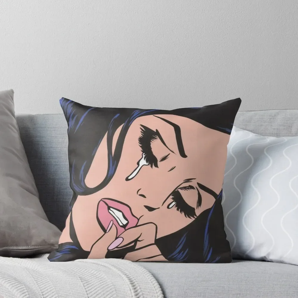 

Black Hair Crying Comic Girl Throw Pillow autumn pillowcase pillows decor home Pillow