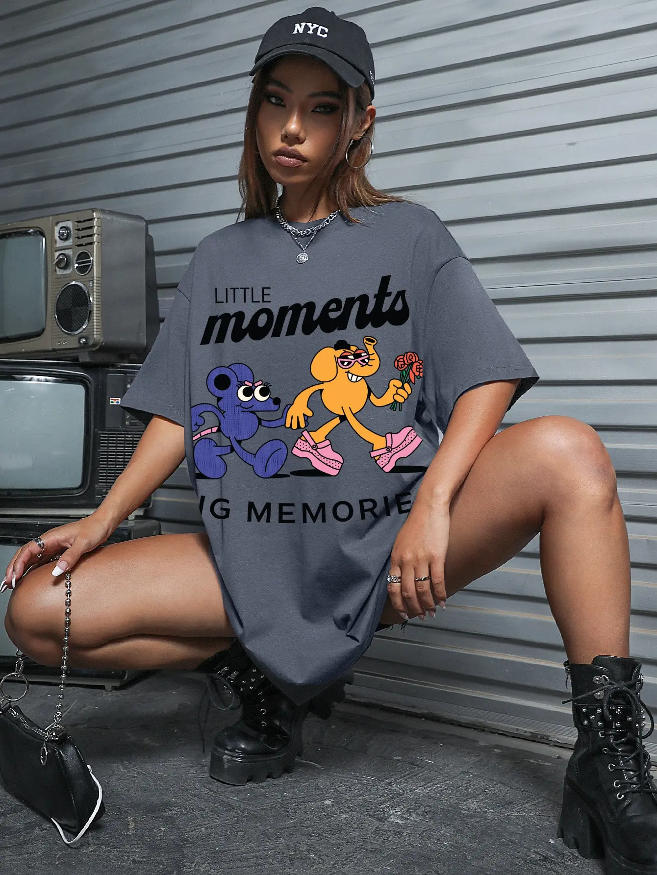 

Little Moment Big Memories Cotton Tee Shirt Round Neck Loose Tshirt Hip Hop Street Tee Top Creativity Short Sleeve Tee Shirts