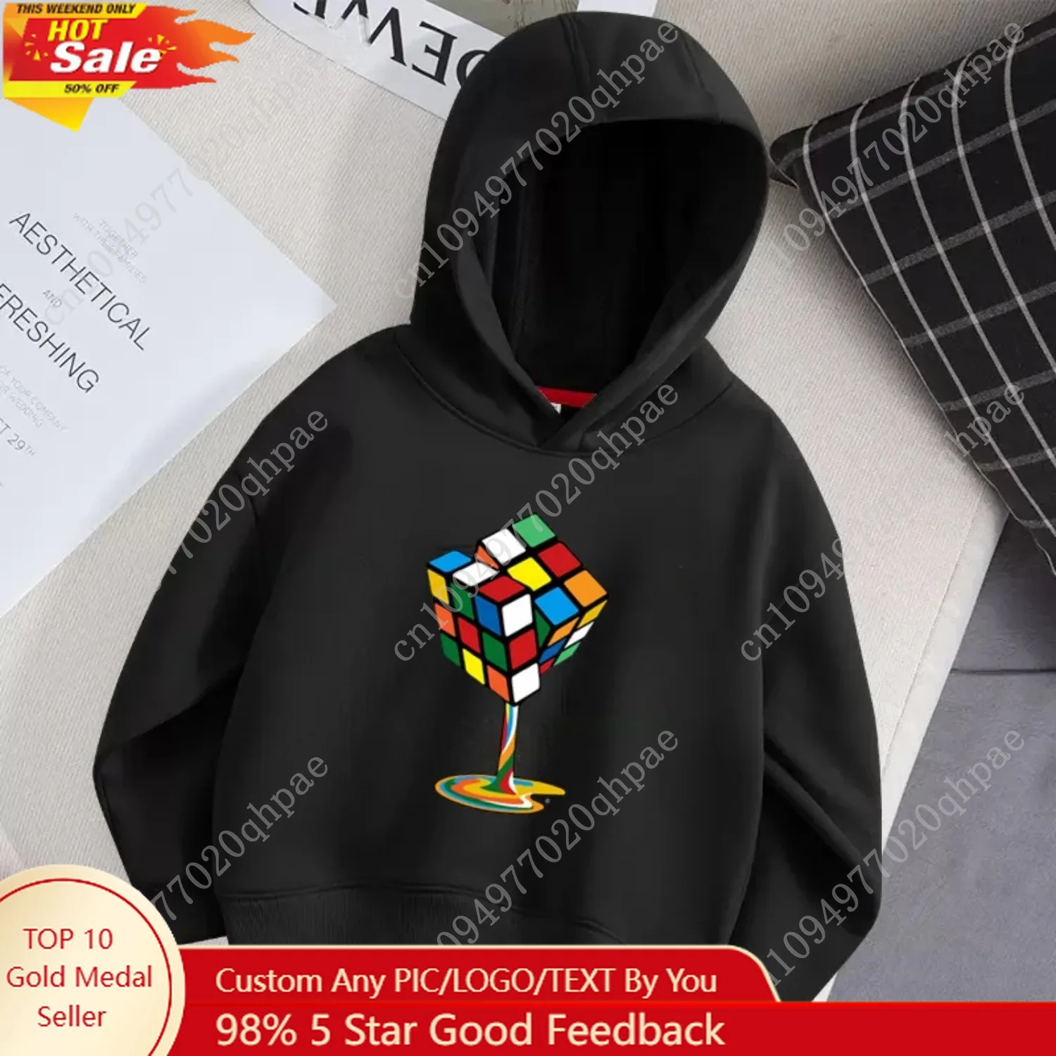 Children Autumn Brand Hoodie Rubik's Cube Pattern Hoodies for Boys Long Sleeved Cotton Jacket Coat