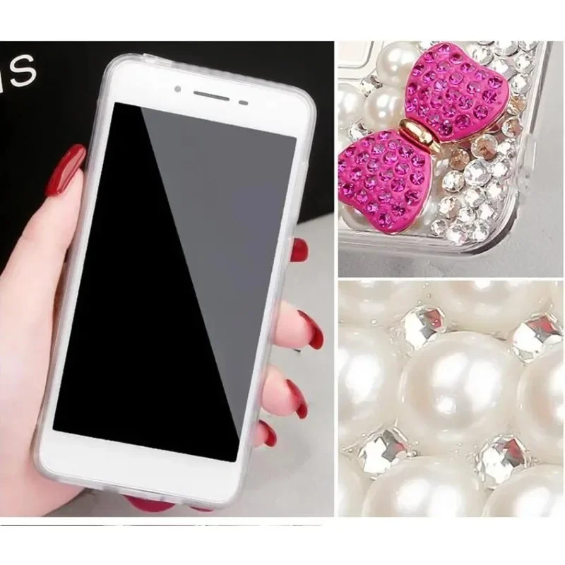 Luxury Pearl Rhinestone Crystal Case, Glitter Flower Bling Cover for Samsung Galaxy, S23 Ultra, S24, S20, S21, S22, Note20