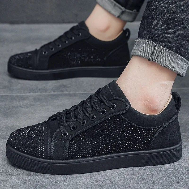 Men's Casual Shoes Spring Diamonds Sequin Walking Shoes Lightweight Sneakers Flat Breathable Board Shoes Zapatillas De Hombre