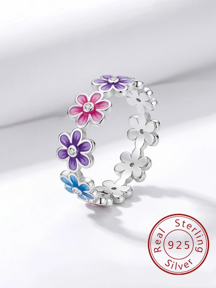 925 Sterling Silver Colorful Romantic Flowers Surround Ring For Women Engagement Anniversary High Quality Fine Jewelry
