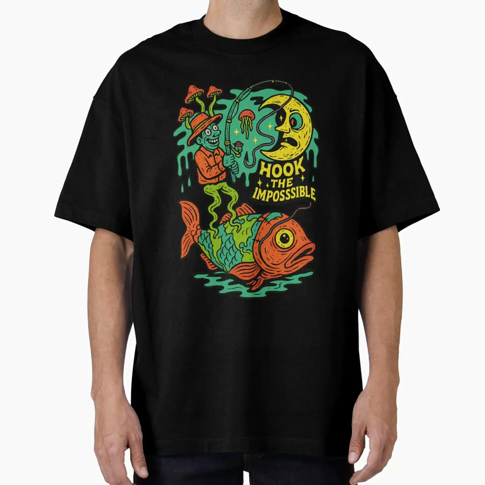HOOK THE IMPOSSIBLE fishing designed and sold by edisign vintage Washed fashion graphic Casual Comfortable Slightly Soft