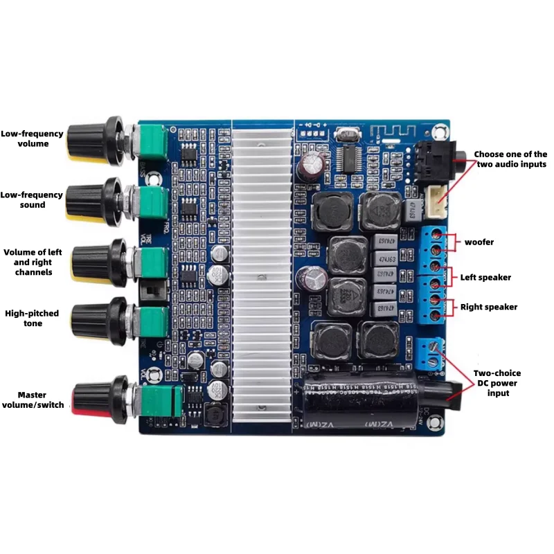 TPA3116D2 Bluetooth 5.0 digital amplifier board, 2.1 channel, high-power 50W*2 + 100W subwoofer