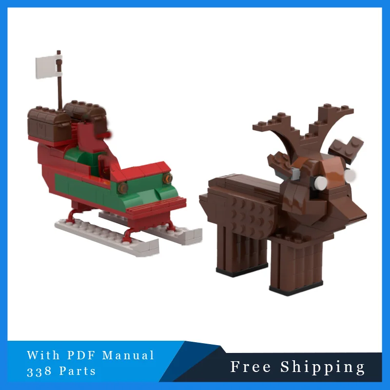 338 PCS MOC Creatieve Herten Slee Modulaire Bouwstenen Baksteen Speelgoed Kerst Verrassingscadeau Onderwijs Architectuur Set voor Kinderen