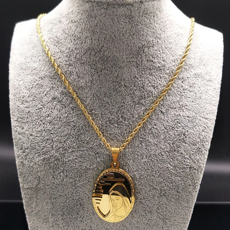 Dziewica Maryja Naszyjnik ze stali nierdzewnej Katolicki Matka z Guadalupe Dziewica Dziewczyny Naszyjnik Ikona Medal Biżuteria Collares hombre — zdjęcie 5