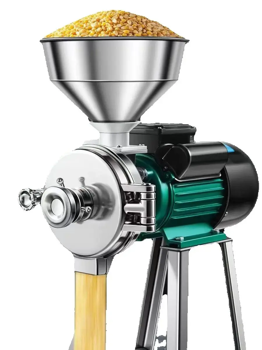 مطحنة الحبوب الكهربائية ذات قمع من الفولاذ المقاوم للصدأ التجارية - 5.9 بوصة قرص كشط من الفولاذ الزهر مطحنة فول الصويا مطحنة دقيق الذرة