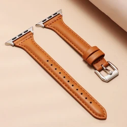 Тонкий кожаный ремешок для Apple Watch band ultra 49 мм series 9 7 8 10 42 мм/46 мм 38/41/45 мм, спортивный браслет iWatch SE 6 5 4 40 мм/44 мм