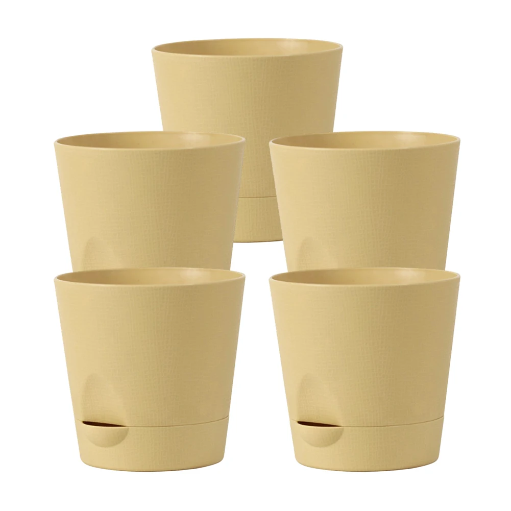 5 Pieces Self Watering Plastic Flower Pots with Drainage Holes for Succulents Small Plants Indoor Outdoor and Functional