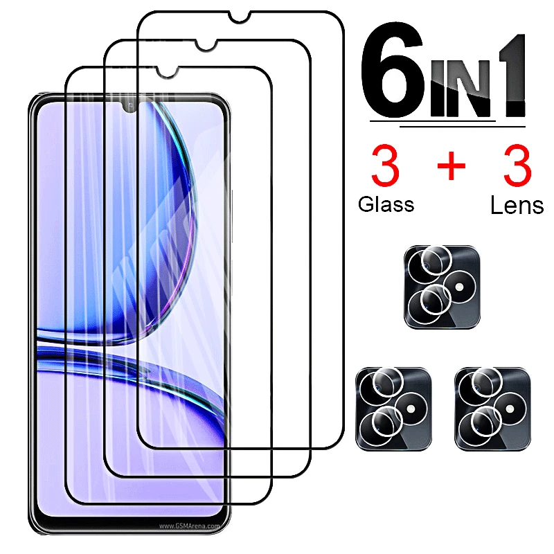 6IN1 Tempered Glass for Realme C53 C55 C31 C33 C30s Camera Lens Screen Protector for Realme C 35 31 33 Protective Glass Film