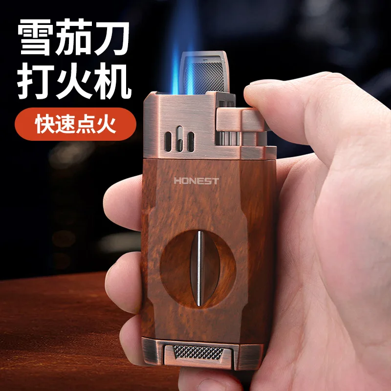 

Надувная ветрозащитная зажигалка-резак для сигар, металлическая карманная зажигалка-резак для сигарет, подарок для курильщиков (без газа)