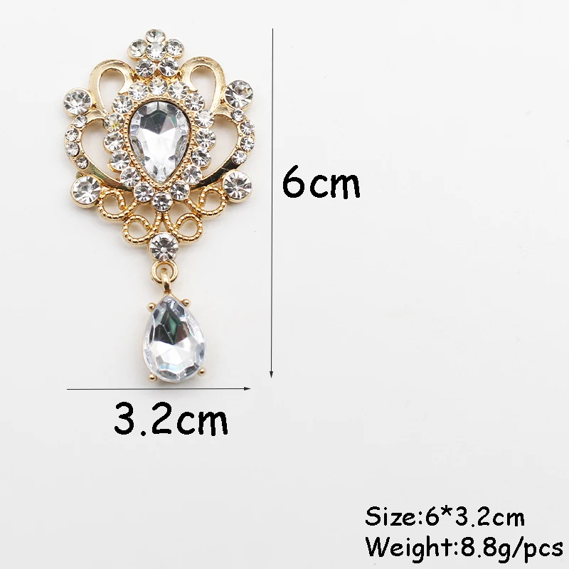Gold Color Flat Bottom Brooch Rhinestone Embellished Fashion Accessories DIY Handmade Pendant Jewelry Accessories