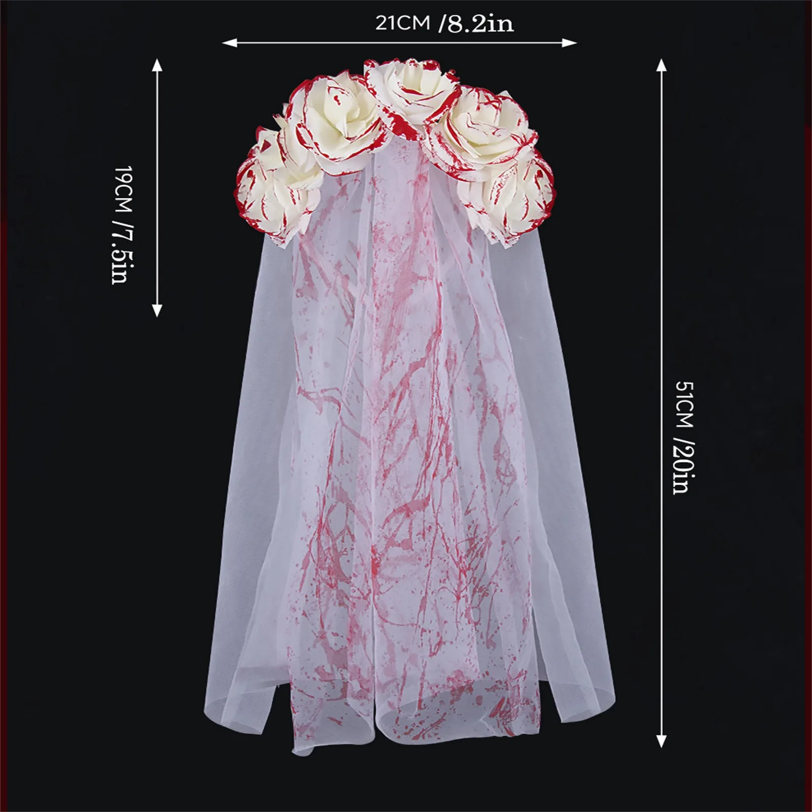 Sposa gotica per adulti Costume di Halloween Velo Fiore Fascia per capelli Cerchietto per capelli insanguinato Serie scura Spaventoso Sposa fantasma Maschera per il viso Puntelli