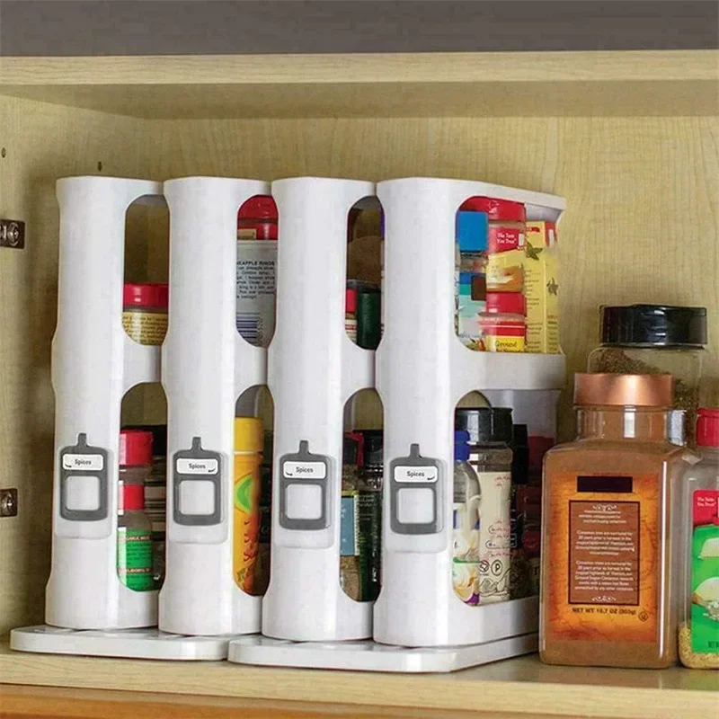 Kitchen Condiment Spice Organizer Rack Multi-Function Rotating Storage Shelf Slide Kitchen-Cabinet Cupboard Storags