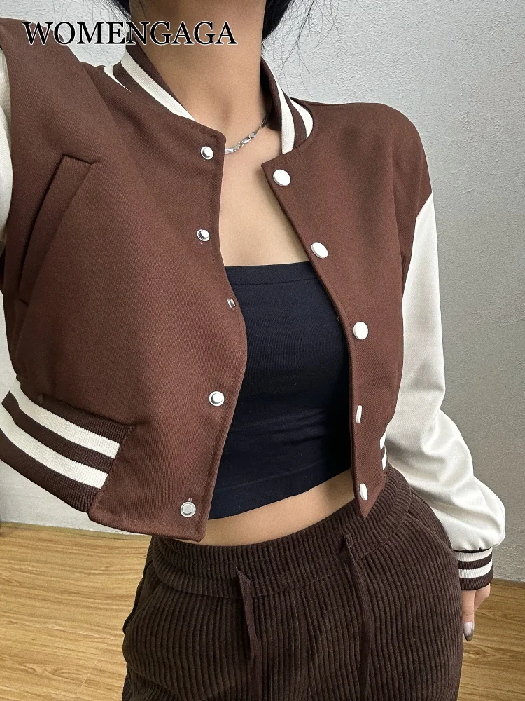 

Elegant Sweet Cool Spicy Girl American Coffee Baseball Coat Women Short Loose Jacket Fashion Fashion Korean Women Top 6F7K