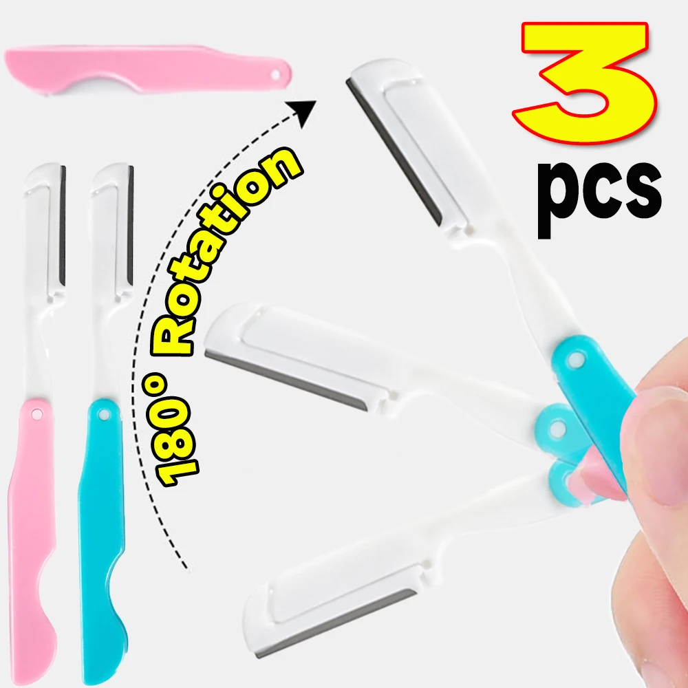 3PCS Folding Eyebrow Trimming Knife Portable Blade Hair Removal Cutters Anti-Scratch Razor Makeup Tools Facial Scraper Trimmer