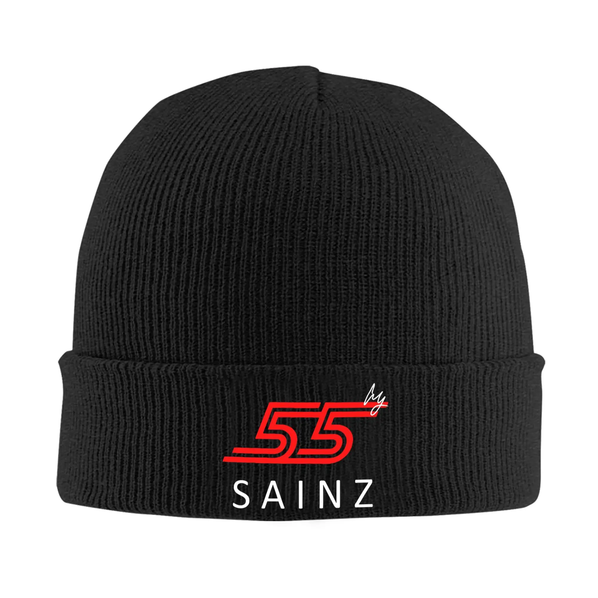 رسم توقيع كارلوس ساينز جونيور F1 - قبعة محبوكة دافئة داكنة للشتاء قبعة بونيه Skullies Beanies قبعات هيب هوب للجنسين