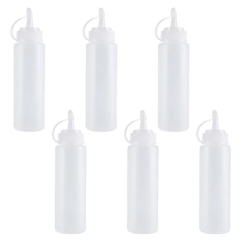 

Y74A-6X Clear White Plastic Squeeze Sauce Ketchup Cruet Oil Bottles 8Oz