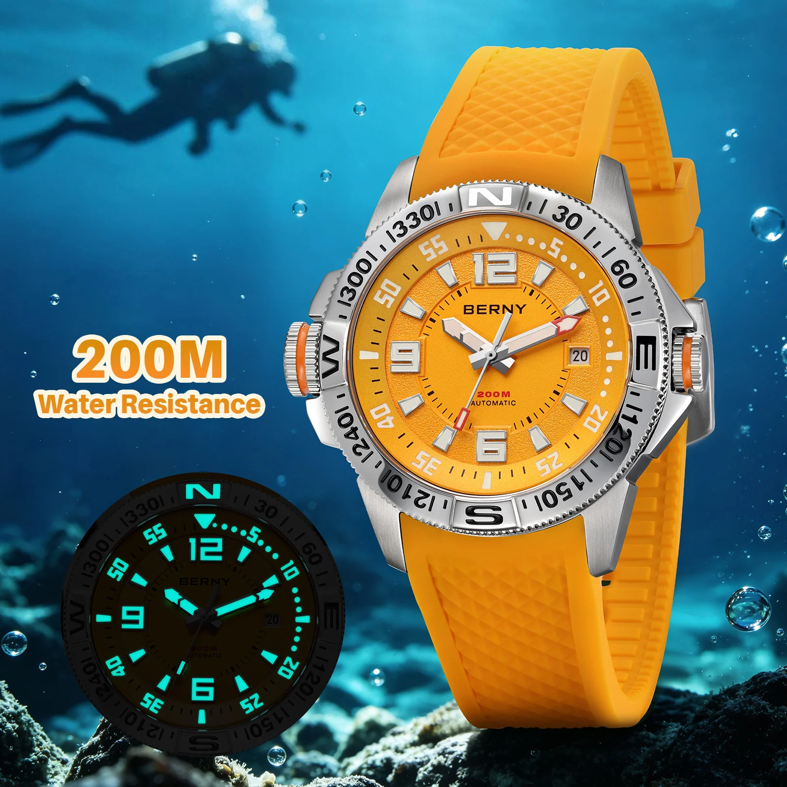 Compass Watch Luxury - BERNY 20ATM Компасные часы для дайвинга,