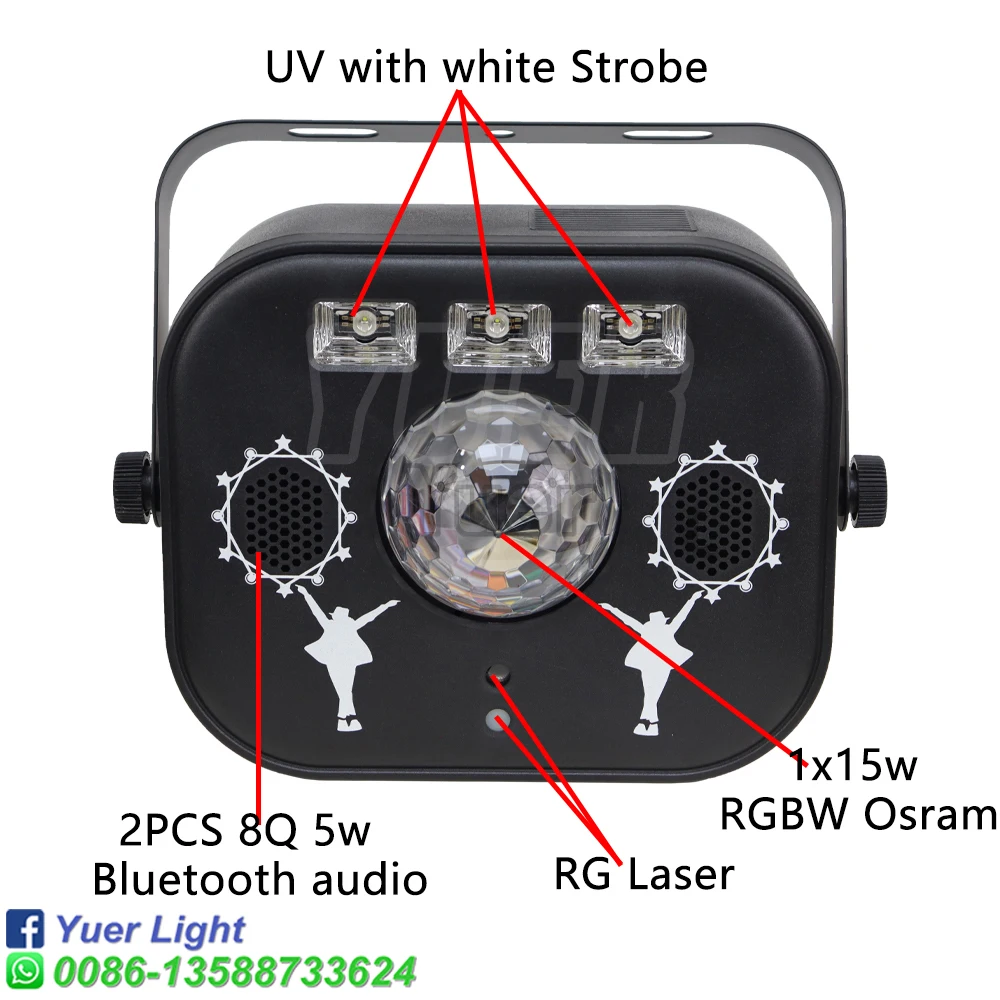 Multifunction Strobe LED RGBW UV Laser Beam Christmas Wedding Party Bluetooth Audio Effect Stage Lighting Dj Disco Remote DMX