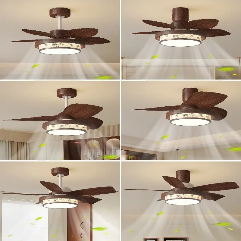 Bedroom fan light, eye protection, antique fabric, high-end restaurant hanging fan integrated ceiling light