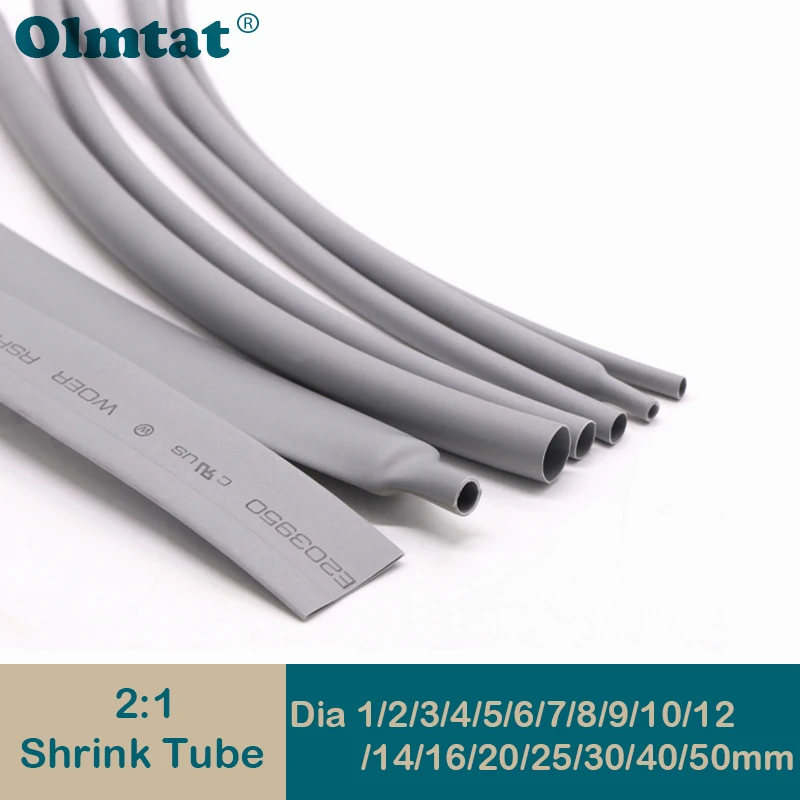 Grey Dia 1 2 3 4 5 6 7 8 9 10 12 14 16 20 25 30 40 50 mm Heat Shrink Tube 2:1 Polyolefin Thermal Cable Sleeve Insulated 1 meter