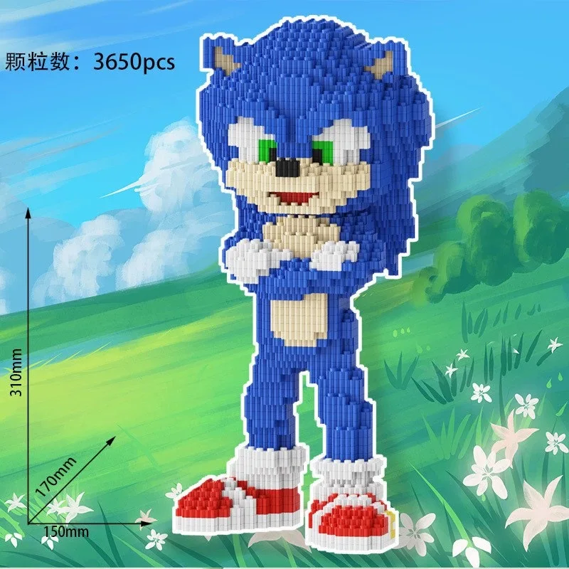 2026 New 31CM Blue Hedgehog Building Blocks Children's Puzzle Small Particle Assembly Toy Decompression 3D Handmade Gift view 5