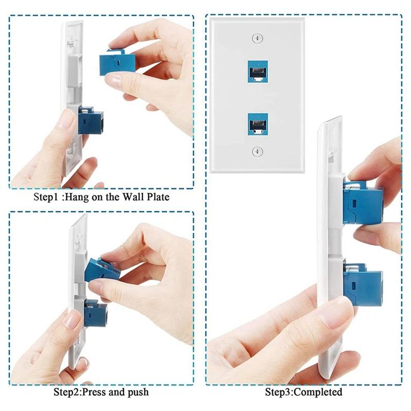 แผ่นผนังอีเทอร์เน็ต2พอร์ต12ชิ้น RJ45 Cat6ตัวเมียถึงตัวเมียตัวคู่ต่อแบบอินไลน์แผ่นหน้า