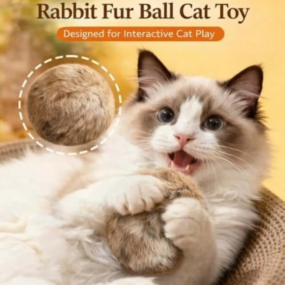 Fluffy Rabbit Fur Cat Toy 4