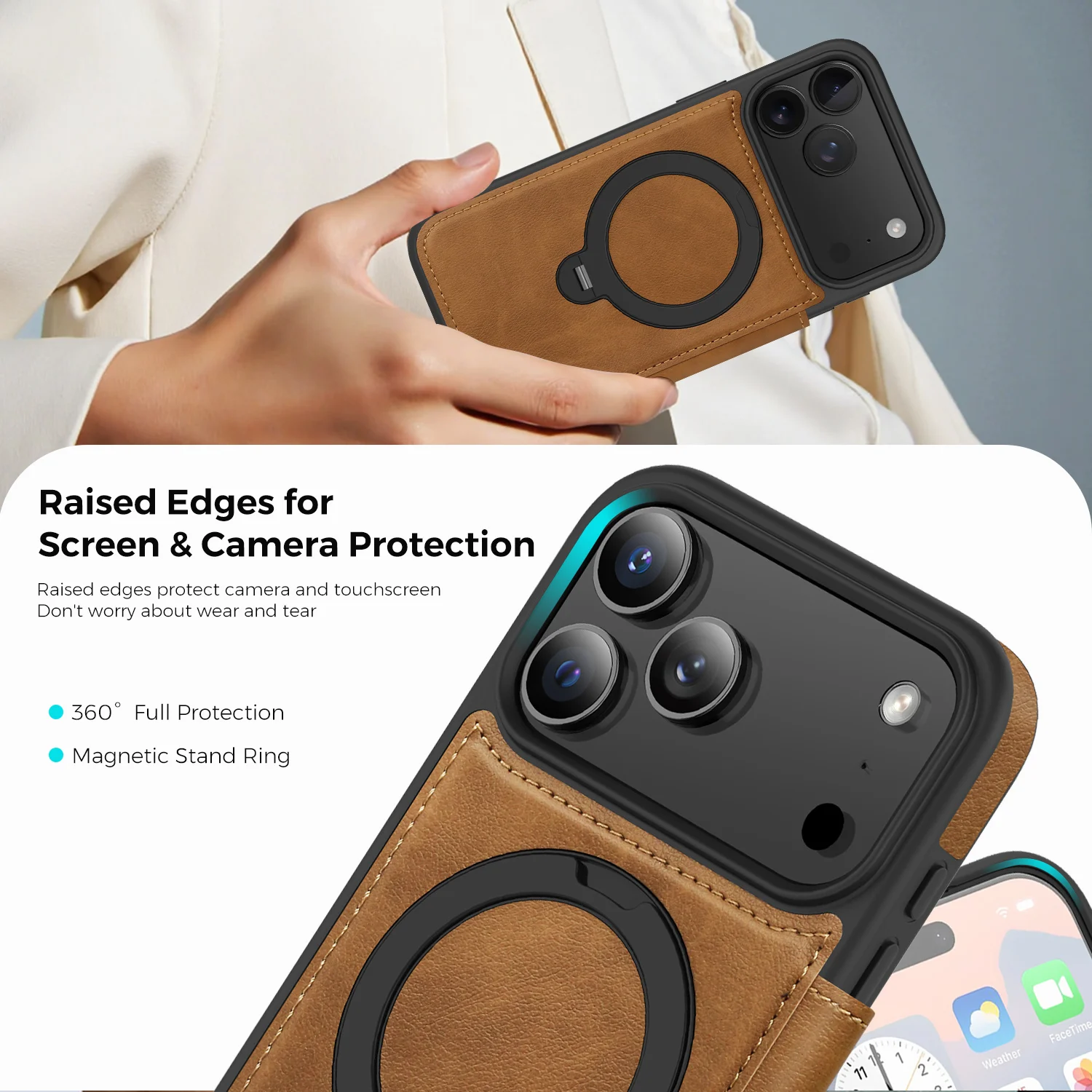 Luxury Magnetic Wireless Charging Phone Case For iPhone 17 16 15 14 13 12 Pro max Ring Folding Stand Leather Card Holder Cover - Image 5