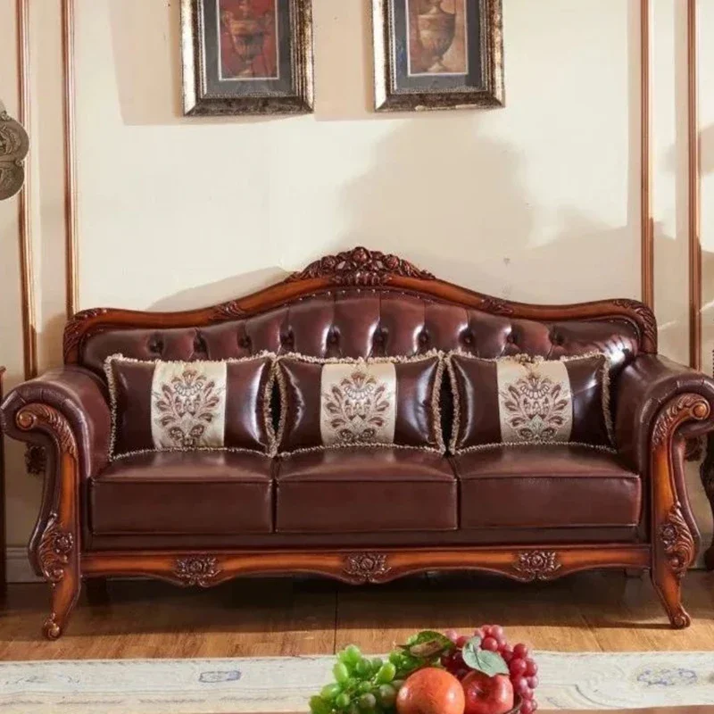 โซฟาห้องนั่งเล่นสไตล์นอร์ดิกยุโรป หนังแท้ โครงไม้จริง โซฟาห้องนั่งเล่นทันสมัย โซฟาห้องนอนแบบพัฟ เฟอร์นิเจอร์ทันสมัย