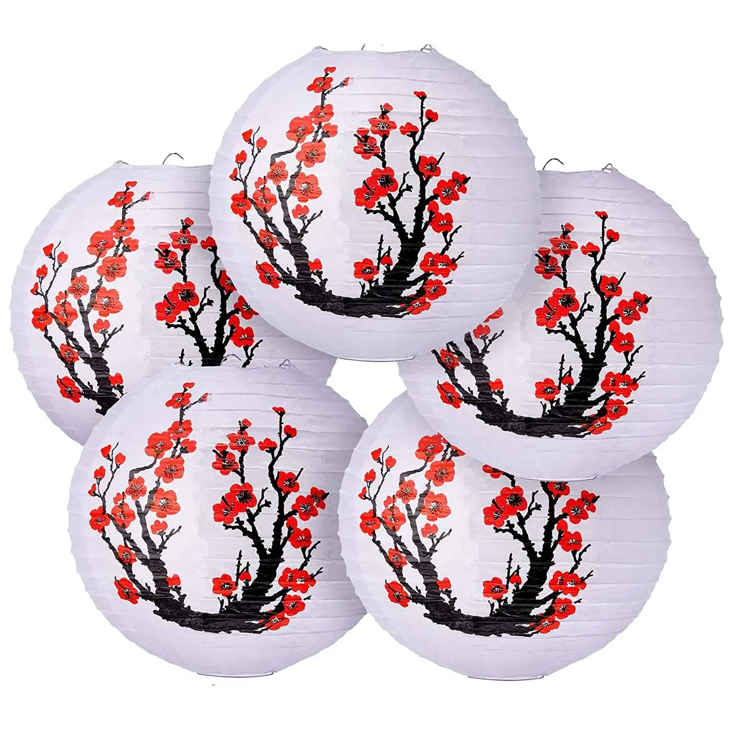 Lanterne ronde en papier rouge sans fleurs, lampe chinoise japonaise, décoration de la maison, fête de mariage, blanc, 6 paquets, 12 po