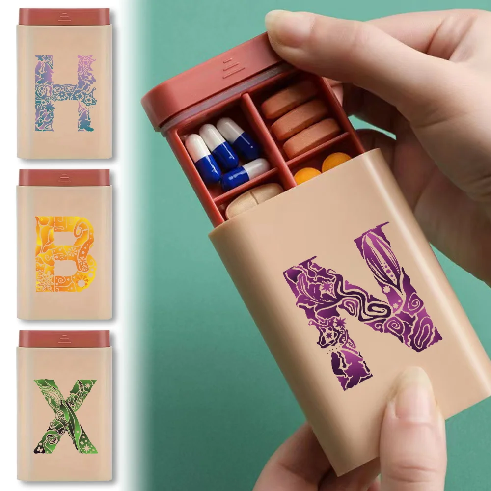 

Pill Case Tablet Storage Container Portable Weekly Medicine Pill Organizer Holder Drug Box Dispense Engrave Image Letter Pattern
