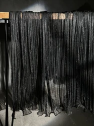 Black Mesh Fabric Perspective Pressed Pleats Large Wavy Edges Clothing Designer Apparel Sewing Fabric Cloth Polyester Material