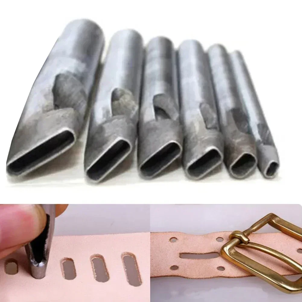 6Pcs 2mm Width Leather Oval Shape Hole Punch Steel Craft Hollow Hole Punch Leather Tools Leather Belt Hole Punch DIY Tools