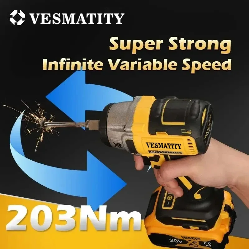 Vesmatity DCF880 ordless Electric Brushless Impact Wrench High Torque LED Light 406N.m Lightweight Professional Power Tool