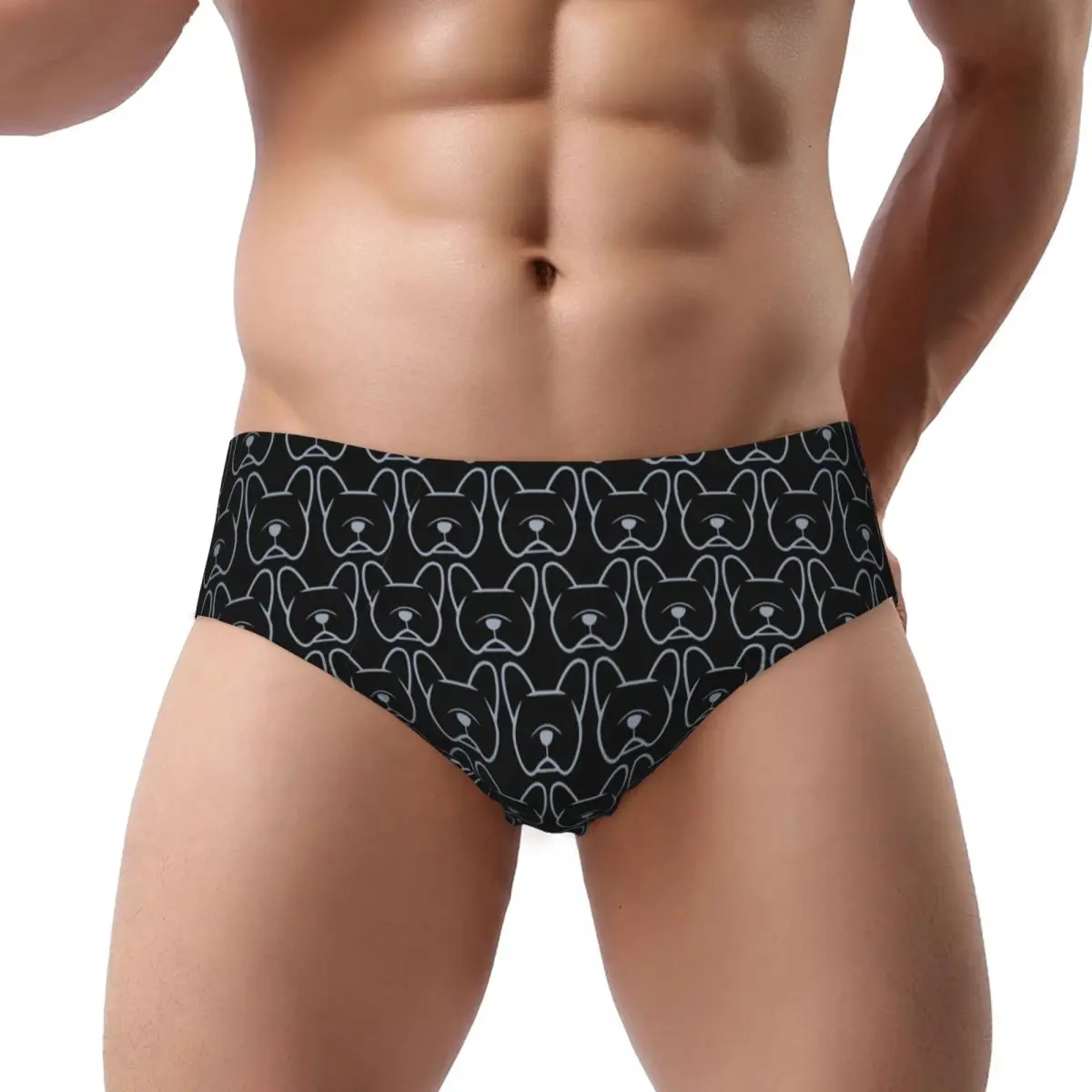 

French Bulldog Face Silhouette In Light Gray On Navy Men's Triangle Panties Breathable Underpants Short Underwear for Homme Man
