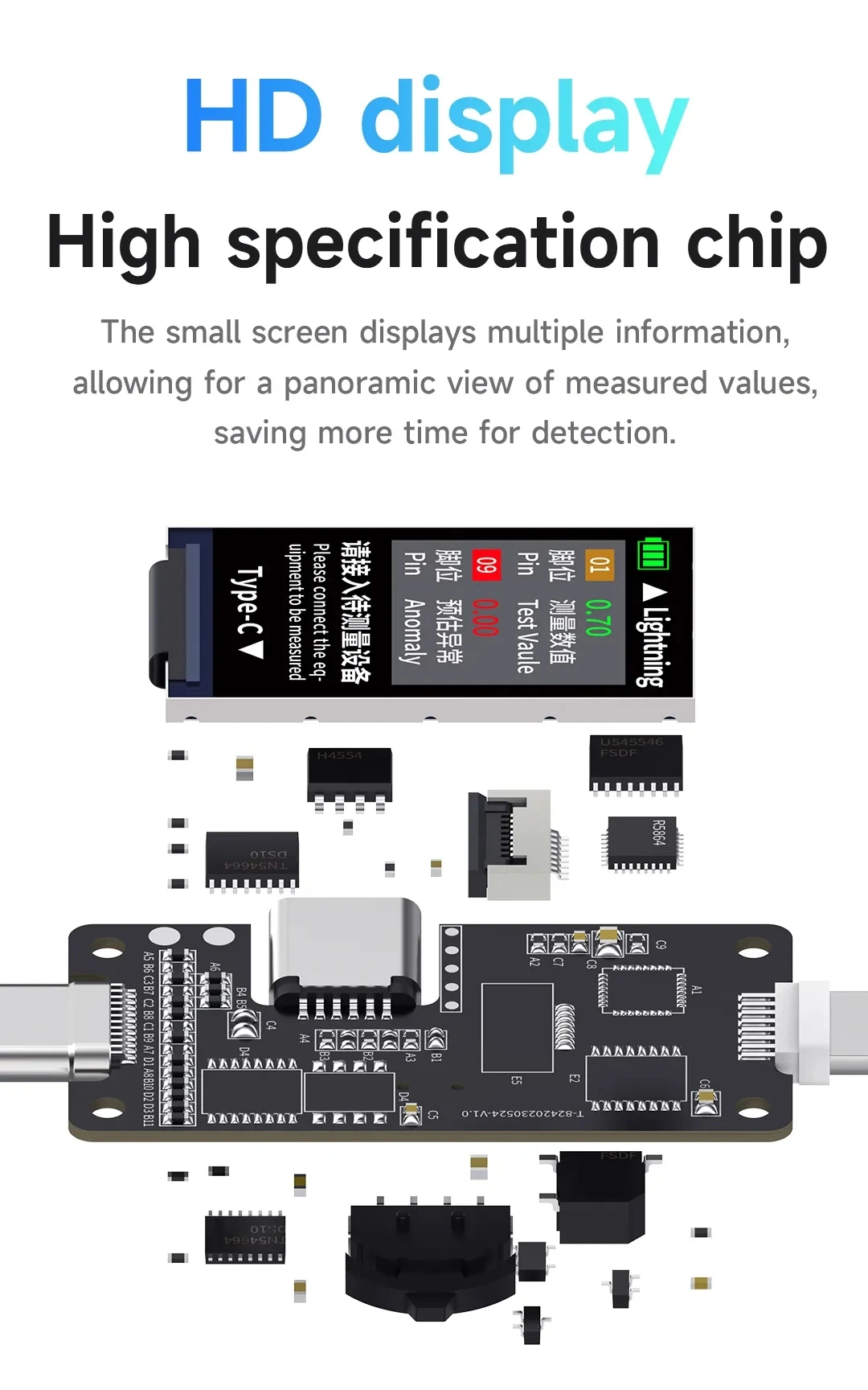 Tail Insertion Tester MECHANIC T-824 Without Demoulding High Precision Digital Display Current Power Check Type-C Lightning