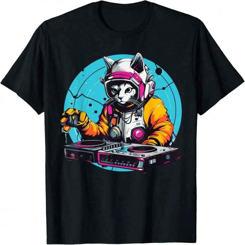 

Men T-Shirts Astronaut Cat Shirt DJ Cat Cute Space Cat In Astronaut Suit T-Shirt t shirts for men shirts harajuku tshirt