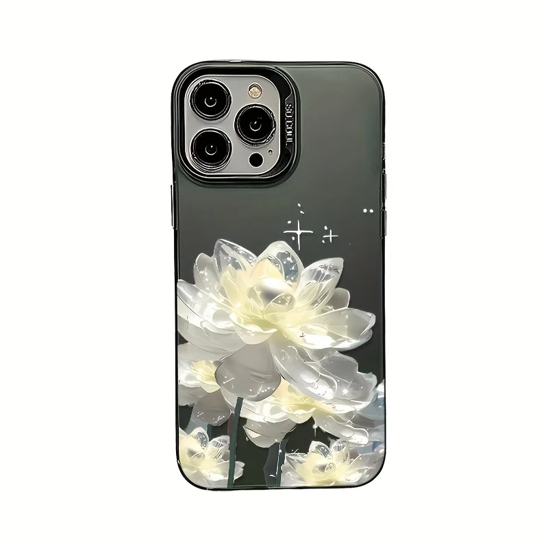 

White flowers phone case for iPhone 17 16 15 14 13 12 11 Pro/ Max/Plus shock-proof rear cover anti-fingerprint