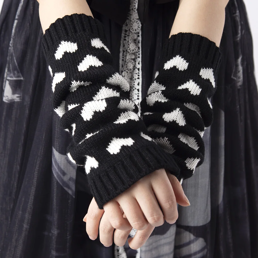 1 Pair Women JK Gloves Japanese Kawaii Lolita Arm Sleeve Girl Arm Crochet Knitting Gothic Heart Warm Fingerless Warmer Gloves