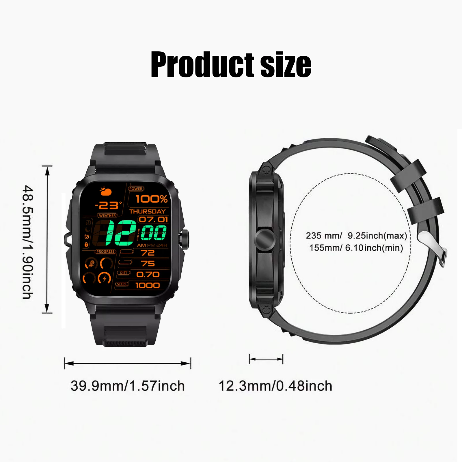 ساعة ذكية، مكالمات لاسلكية، تذكير بالمكالمات/الرفض، تذكير بالرسائل، التحكم في المصراع، مناسبة لهاتف IPhone/Android