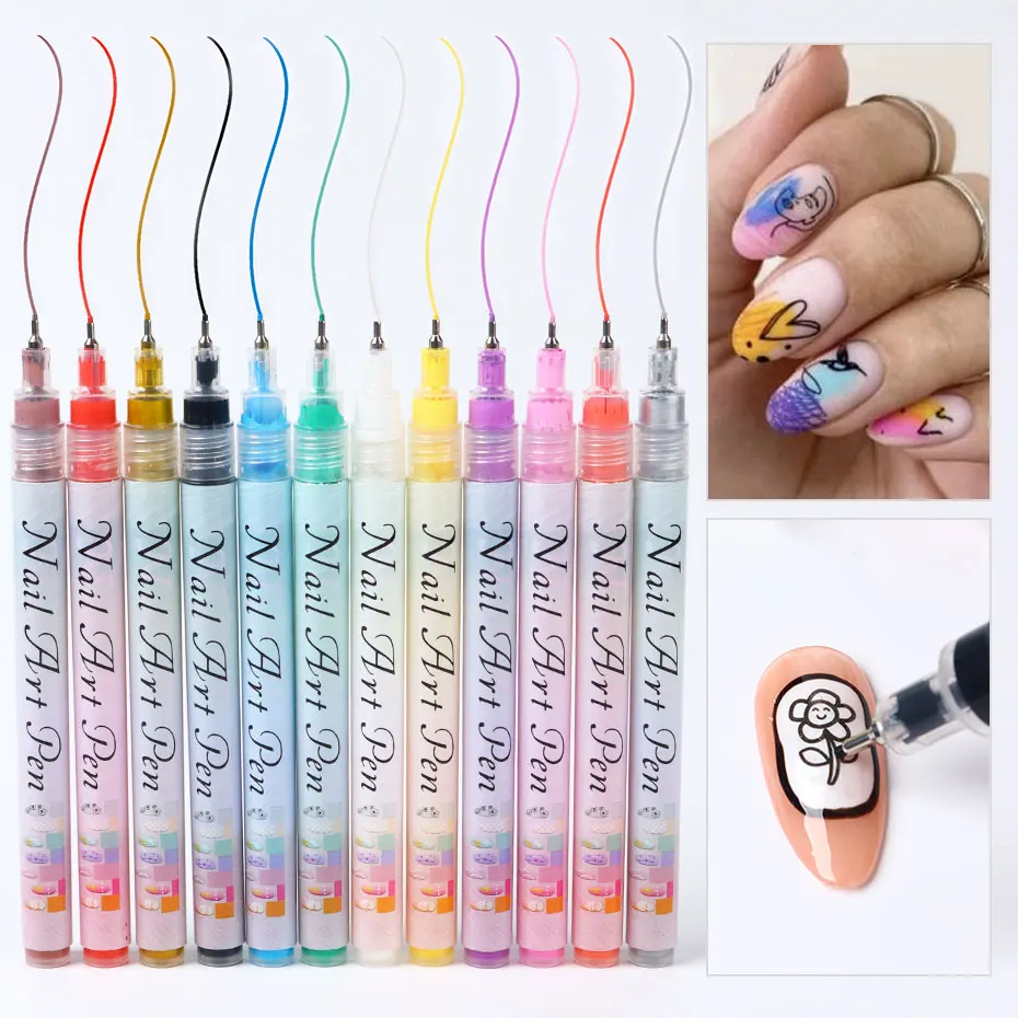 

2/12pcs Graffiti Nail Pen Nail 0.5mm Black White Marker Drawing Abstract Lines Fine Detail Pattern DIY Waterproof Manicure Tools