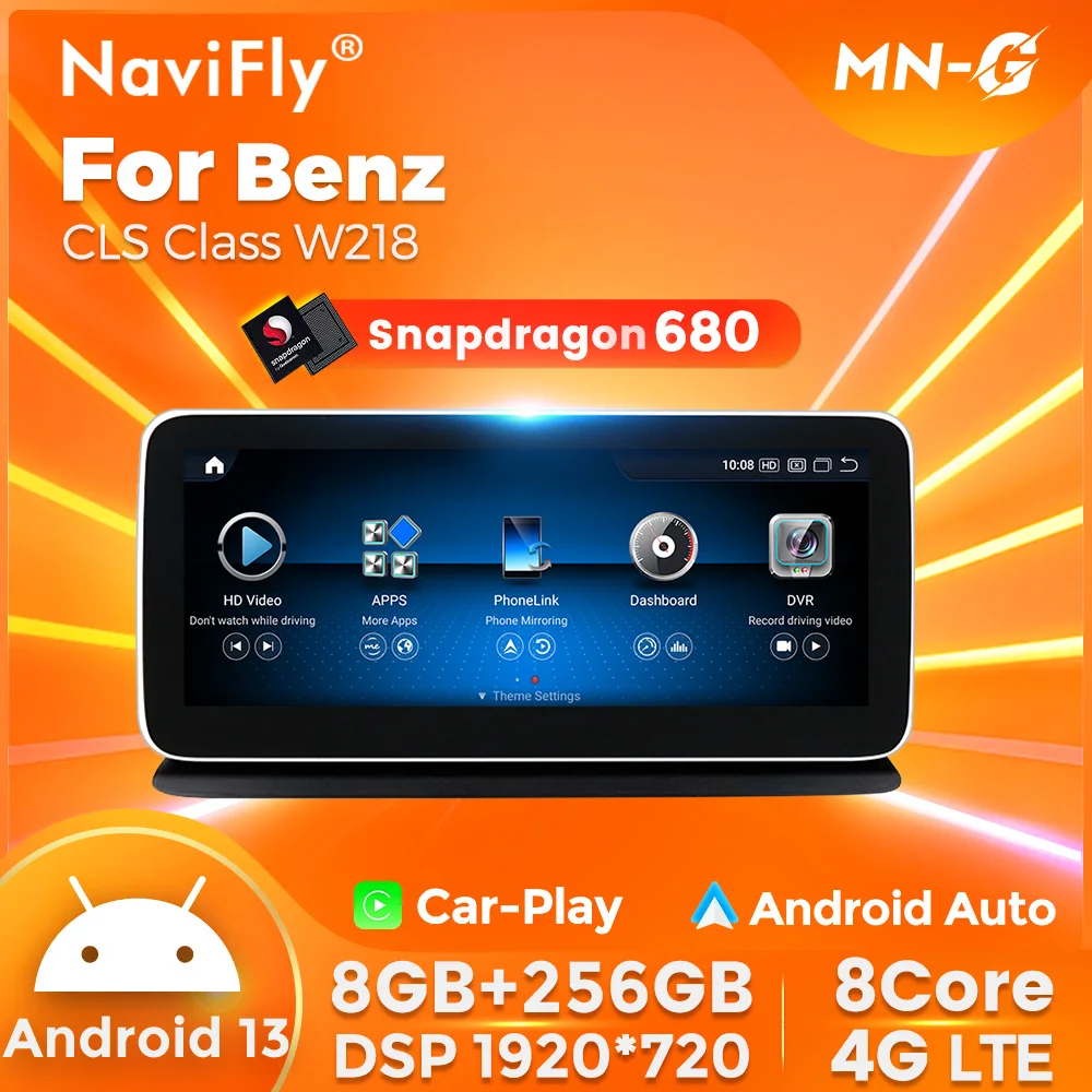 NaviFly NEW Android 13 Snapdragon 680 Car Multimedia Radio for Benz CLS Class W218 X218 CLS63 CLS250 CLS300 CLS350 CLS500 4G BT