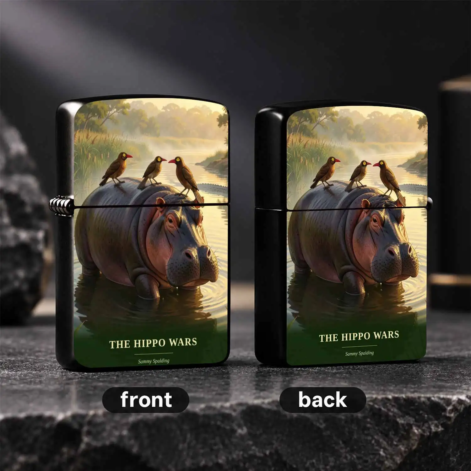 Creative Hippo Wars Pattern Lighter African Savanna Sunrise Oxpecker Decor Stylish Portable Accessory For Daily Multi-Scene Use Unique Delicate Gift For Friends Nature Themed Artistic Practical Souvenir D A Humorous And Interesting Lighter