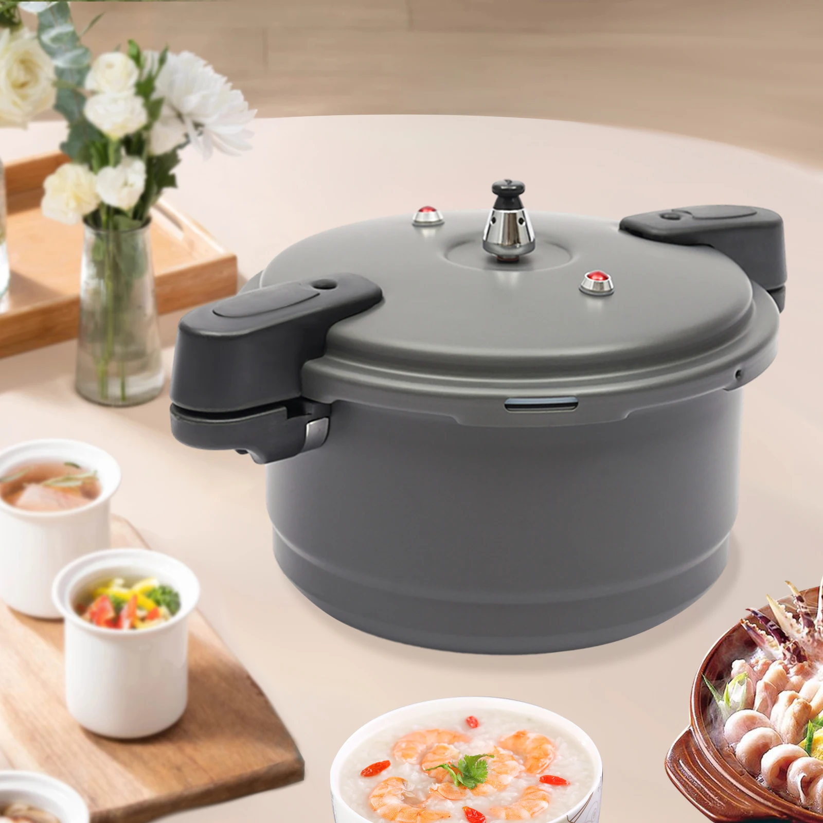 

Bymaocar 9.5Qt Aluminum Alloy Pressure Cooker W/ Spring Valve Protection Device & Overflow-proof Groove For Gas / Electric Stove