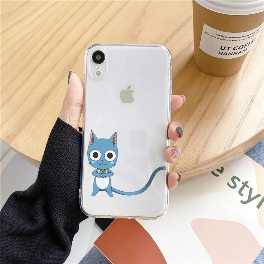 Manga Fairy Tail Happy Cute cat Phone Case For Iphone 15 11 13 14 Pro Max 7 8 Plus X Xr Xs Max Se2020 12mini Transparent Cover