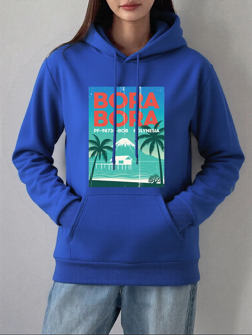 ボラポリネシアレタープリントパーカー女性の冬フリース暖かいプルオーバー基本ポケットスウェットカジュアルルーズ婦人服