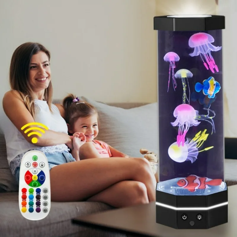 Jellyfish Lava Lamp 15 Inches 17 Color Changing Jellyfish Lamp with Remote Control USB Plug Bubble Fish Lamp Children\'s Gift